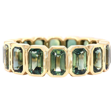 18kt Yellow Gold Emerald Cut Green Sapphire Eternity Band