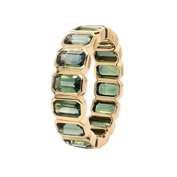 18kt Yellow Gold Emerald Cut Green Sapphire Eternity Band