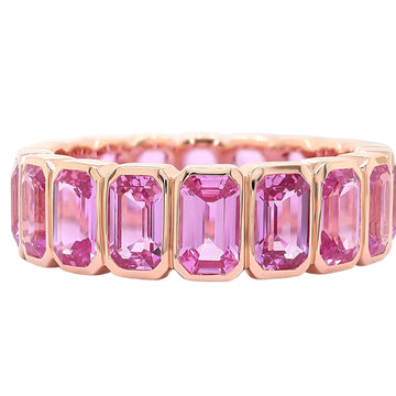 18kt Pink Gold Emerald Cut Pink Sapphire Eternity Band