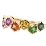 18kt Yellow Gold Rainbow Sapphire Hexagon Bezel Ring