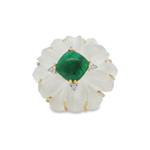 14kt Yellow Gold Emerald Crystal Diamond Flower Ring