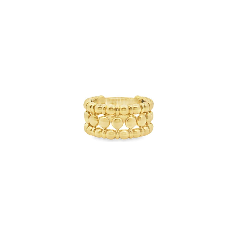 18kt Yellow Gold 10MM 3 Row Beaded Ring