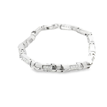 18kt White Gold Cylinder Diamond 9 Inch Link Bracelet