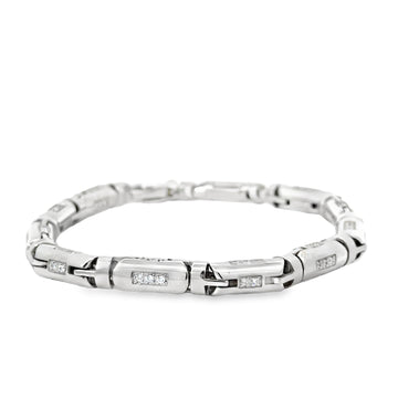 18kt White Gold Cylinder Diamond Link Bracelet