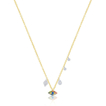 14kt Yellow Gold Diamond Multi Colour Evil Eye Necklace