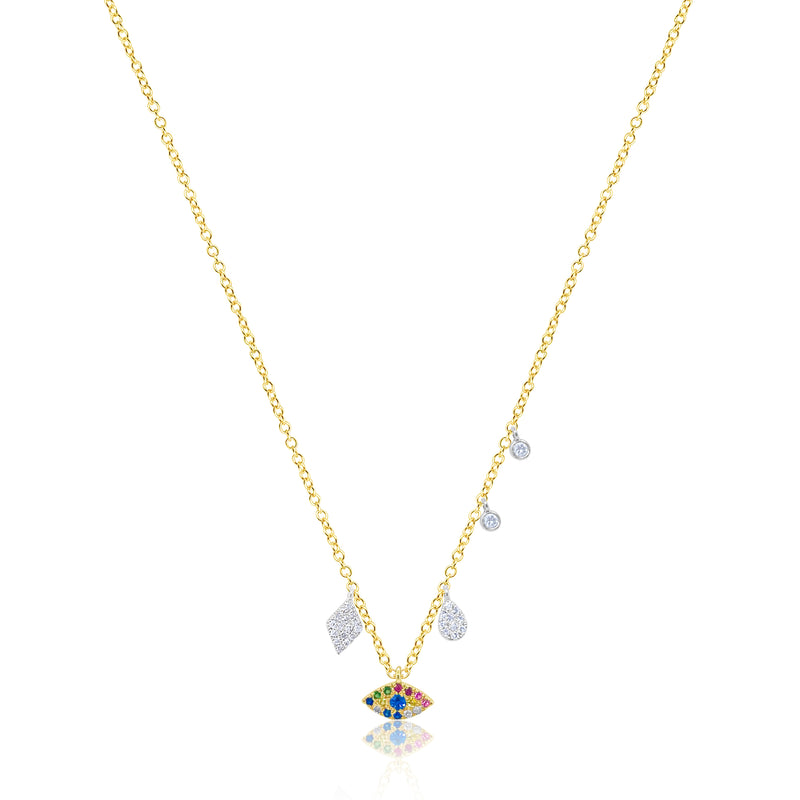 14kt Yellow Gold Diamond Multi Colour Evil Eye Necklace