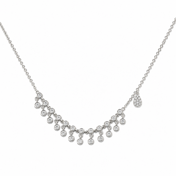 14kt White Gold Double Diamond Bezel Drop Necklace