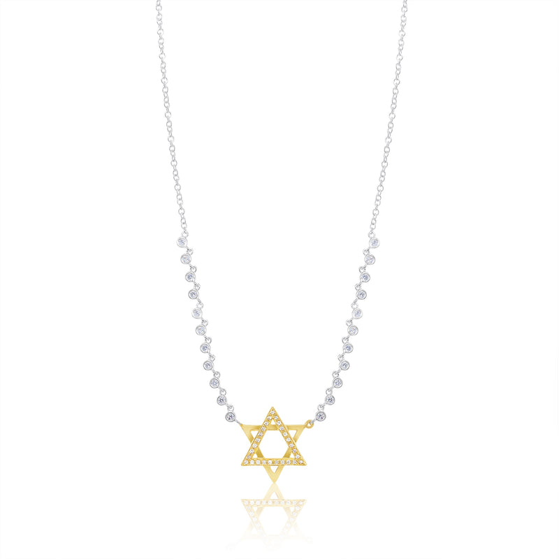 14kt Two Tone Yellow Gold Star Of David Diamond Necklace