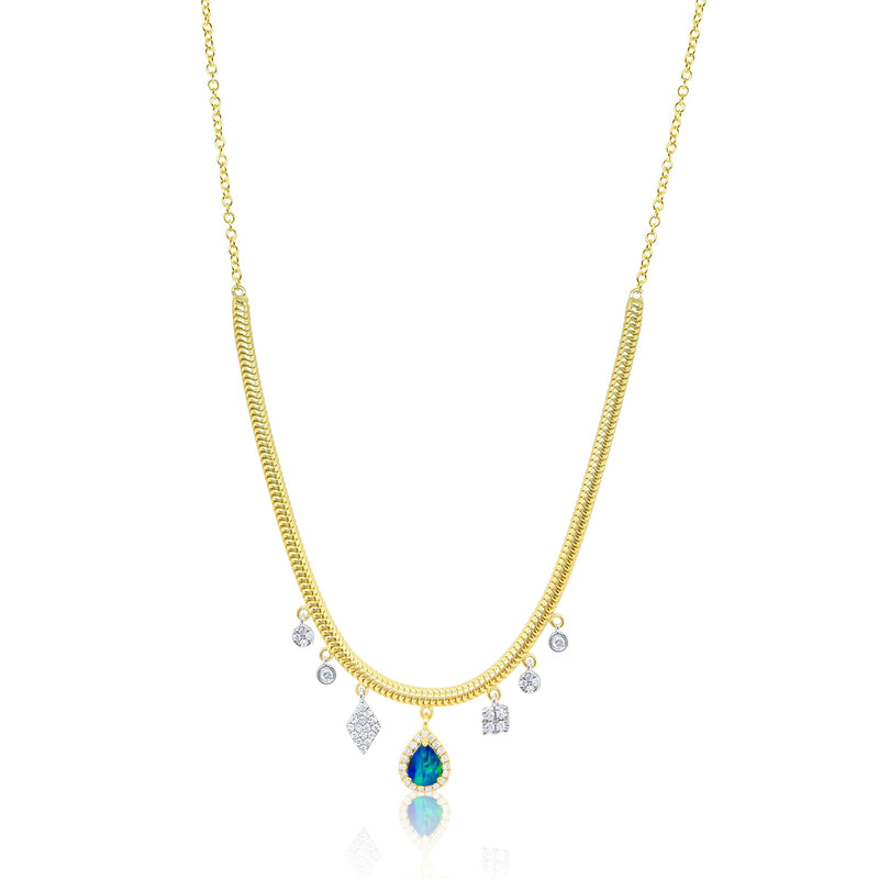 14kt Yellow Gold Snake Chain and Opal Necklace