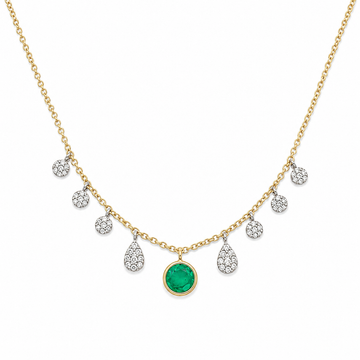 14kt Yellow Gold Emerald & Diamond Dangle Necklace – 0.48 CTW