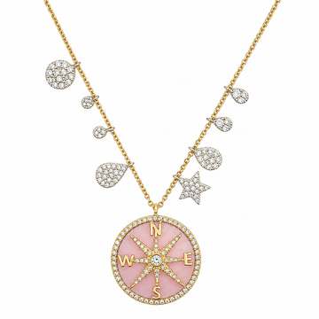 14kt Yellow Gold Pink Compass Diamond Opal Dangle