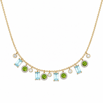 14kt Yellow Gold Blue Topaz Emerald Diamond Dangle