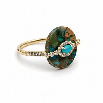 14kt Yellow Gold Carved Turquoise & Diamond Statement Ring
