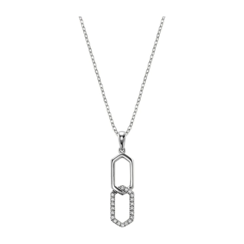 10kt White Gold Double Hexagon Pendant Necklace