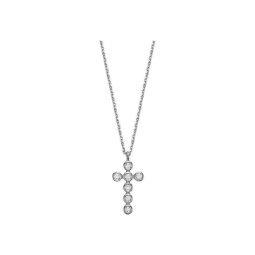 14kt White Gold Diamond Bezel Set Cross Necklace