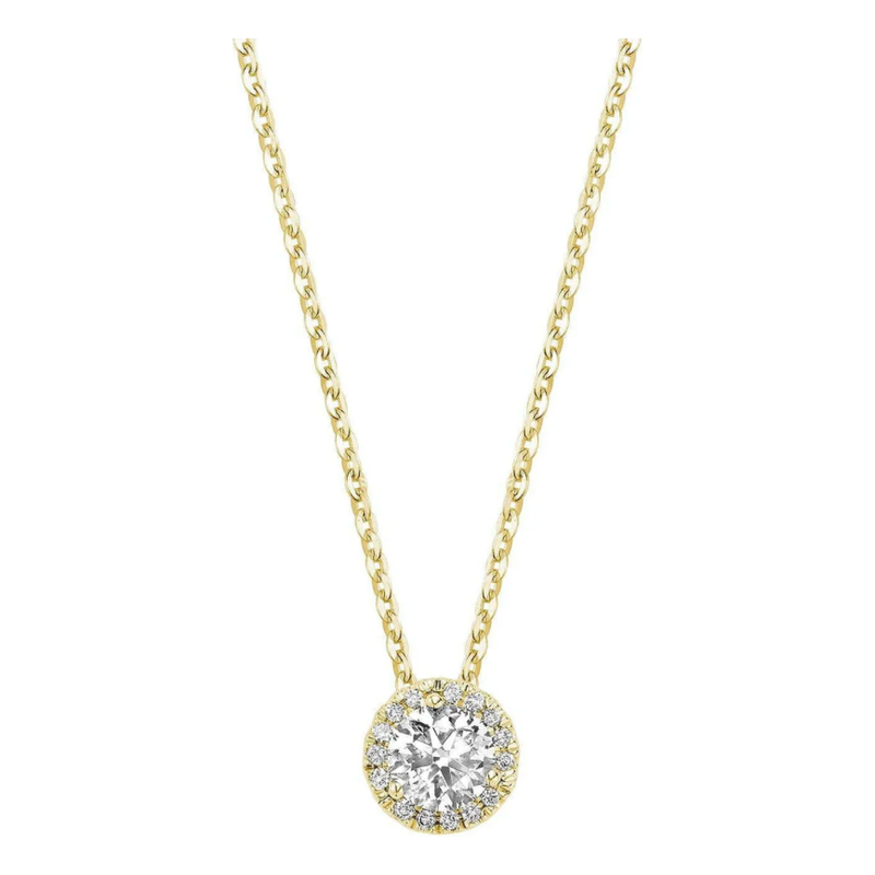 14kt Gold Halo Diamond Pendant Necklace