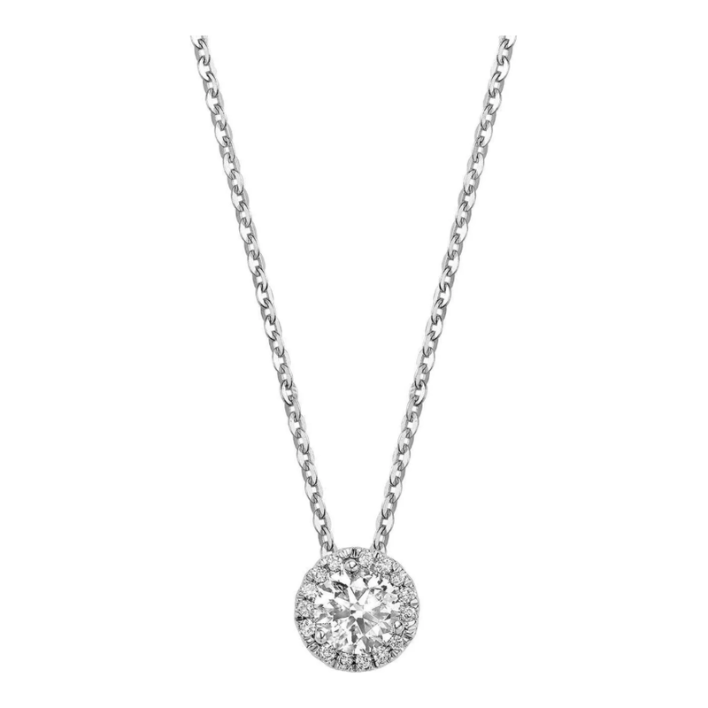 14kt Gold Halo Diamond Pendant Necklace