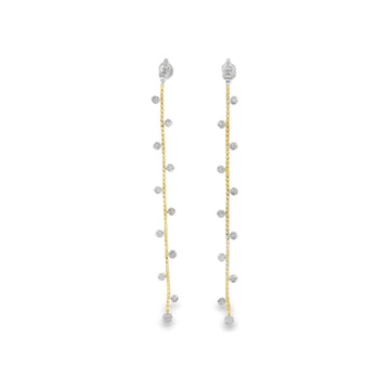 14kt Yellow and White Gold Chain Drop Pave Discs Earrings