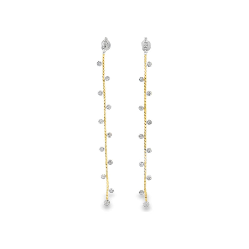 14kt Yellow and White Gold Chain Drop Pave Discs Earrings