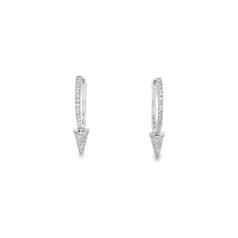 14kt White Gold Small Hoop with Diamond Spike Earrings