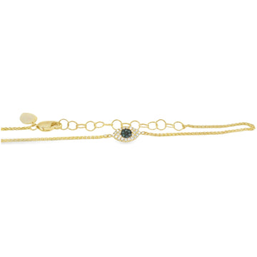 14kt Yellow Gold Diamond and Blue Sapphire Evil Eye Bracelet