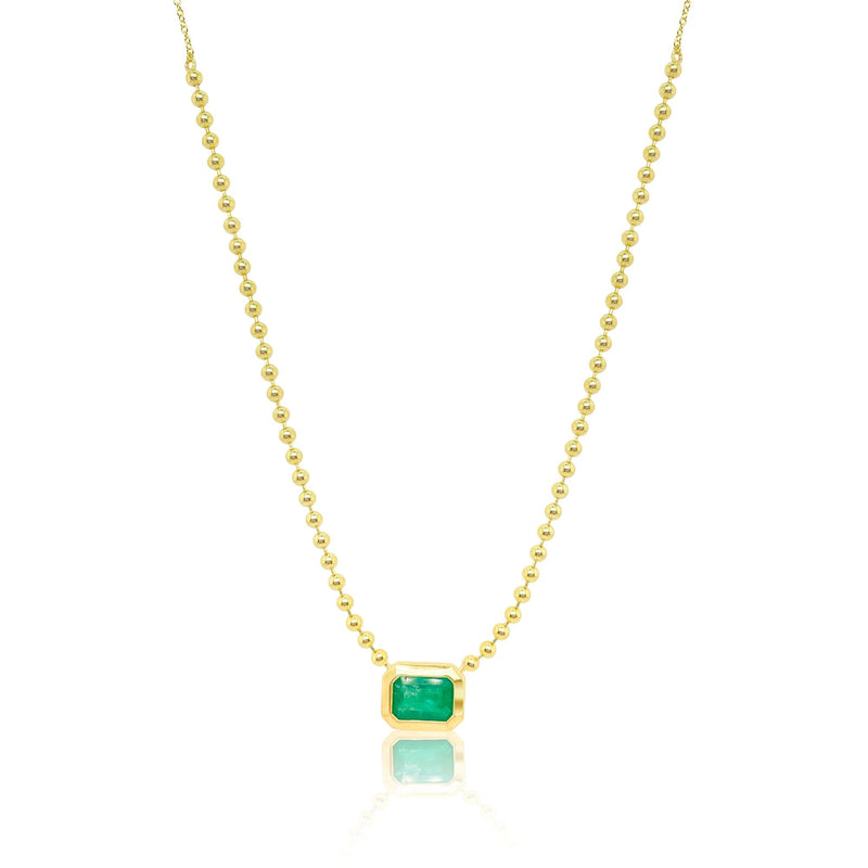 14kt Yellow Gold Bezel Emerald Bead Chain