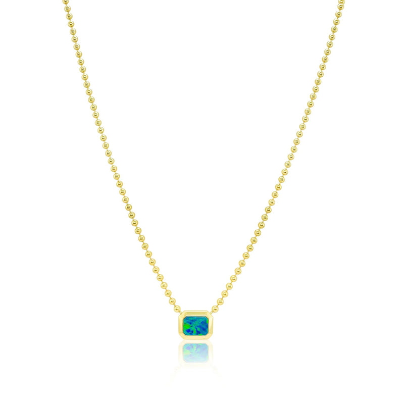 14kt Yellow Gold Bezel Opal Bead Chain