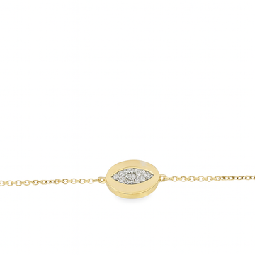 14kt Yellow Gold Diamond Dog Tag Evil Eye Bracelet