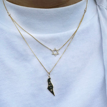 14kt Yellow Gold Diamond 15mm Star of David and Map of Israel
