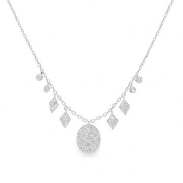 14kt White Gold Multi Pave Dangling Charm Necklace