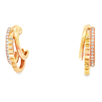 14kt Yellow Gold 3 Row Open Hoop Diamond Stud Earrings