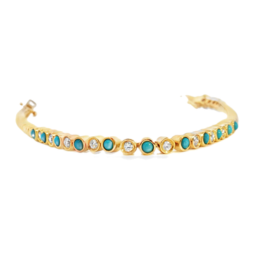 14kt Yellow Gold Turquoise and Diamond Bezel Tennis Bracelet