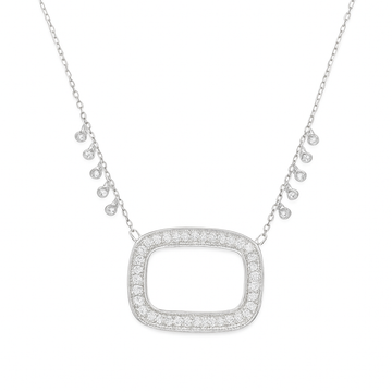 14kt White Gold Open Pave Frame with Diamond Bezels Necklace