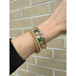 18kt Yellow Gold Diamond and Malachite Beaded Bangle