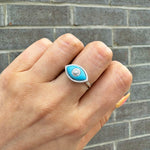 14kt White Gold Turquoise Diamond Evil Eye Ring