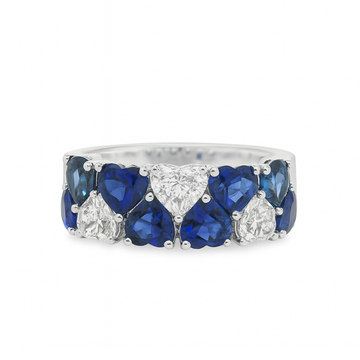 18kt White Gold Heart Diamond and Blue Sapphire Up Down Ring