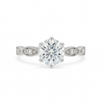 14kt White Gold 6 Claw Marquise Milgrain Shank Engagement Ring