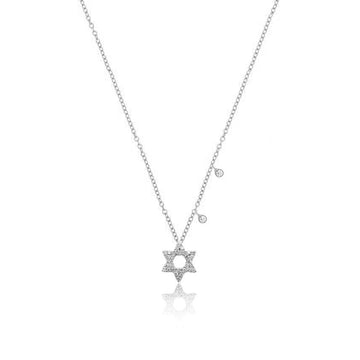 14kt White Gold Dainty Jewish Star Necklace with Diamond Bezels