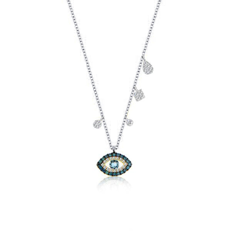 14kt White Gold Blue Diamond Evil Eye Necklace