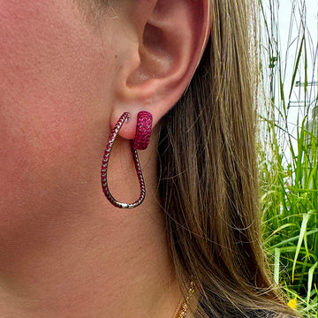 14kt White Gold Ruby Pave Hoop Earrings