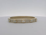 18kt Yellow Gold 6.5mm Pave Bangle with Bezel Emerald Diamonds