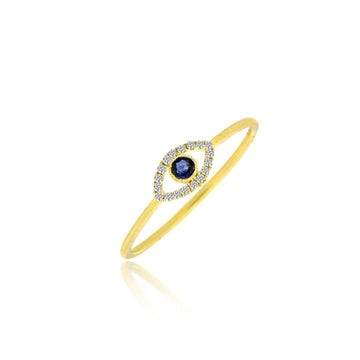 14kt Yellow Gold Evil Eye Diamond Blue Sapphire Ring