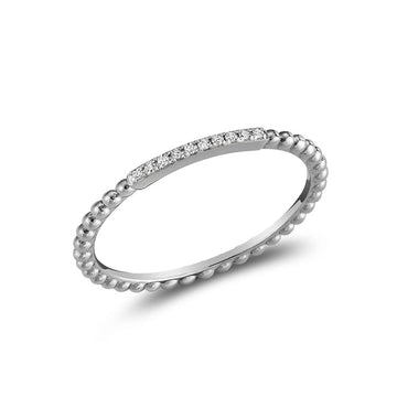 10kt Gold Bead and Pavé Diamond Bar Stacker Ring