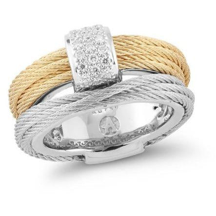 18kt Steel Yellow and Grey Crossover Diamond Ring