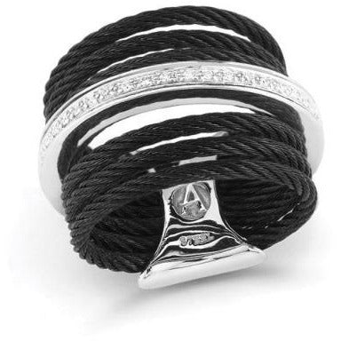 18kt Steel Black and Grey 7 Row Cable Diamond Ring