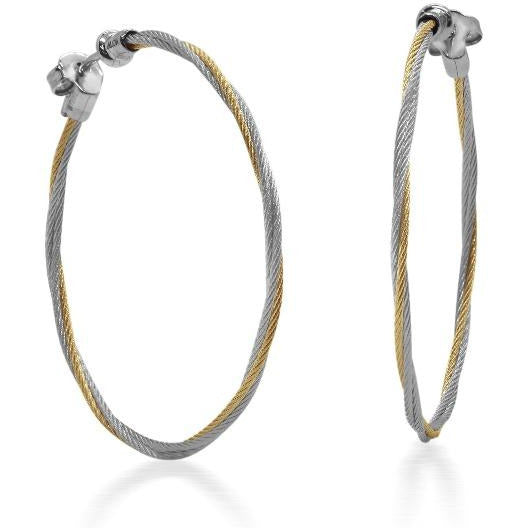 18kt Steel Yellow and Grey Cable Thin Hoop Earring