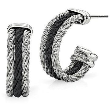 18kt Steel Black and Grey 3 Row Hoop Earring