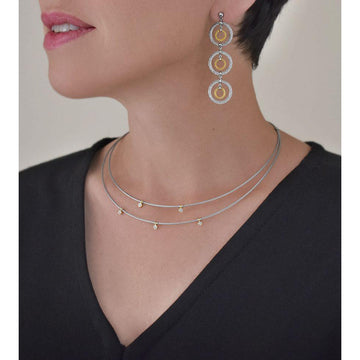 18kt Stainless Steel Grey Cable Layered Diamond Necklace