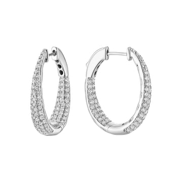 14kt Gold Oval Pavé Tapered Hoop Earrings