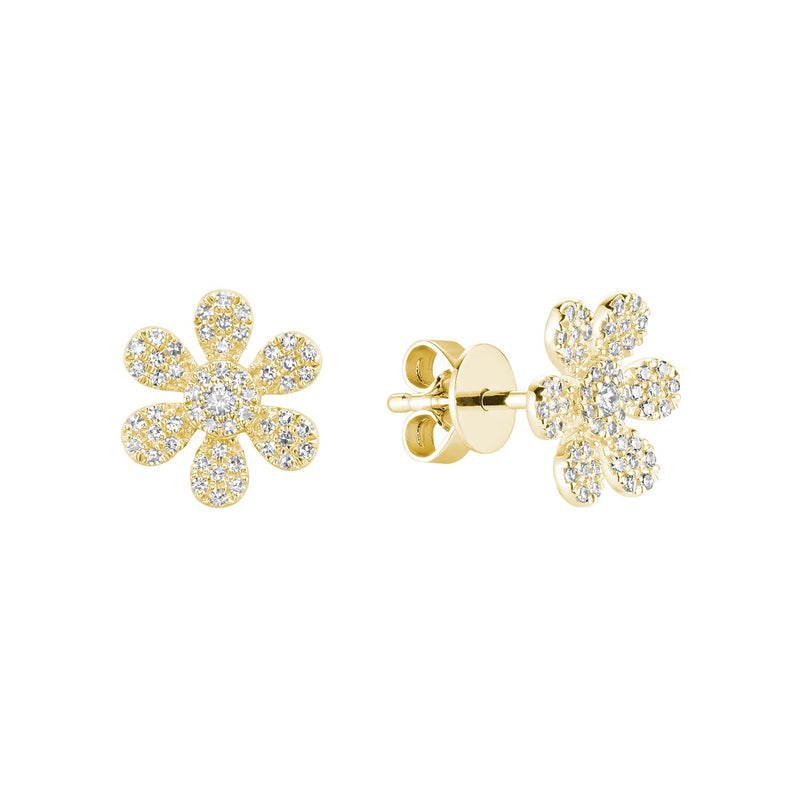 14kt Gold 6 Petal Flower Diamond Earrings